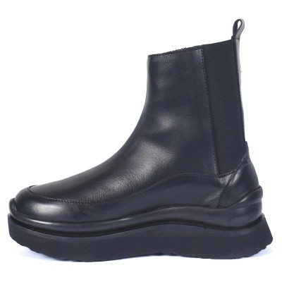 Boots femme en cuir noir à semelle compensée – Andrea Bruni AB-680-2-N