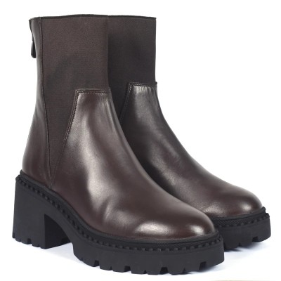 boots femme cuir marron semelle épaisse Andrea Bruni AB-516-4-M
