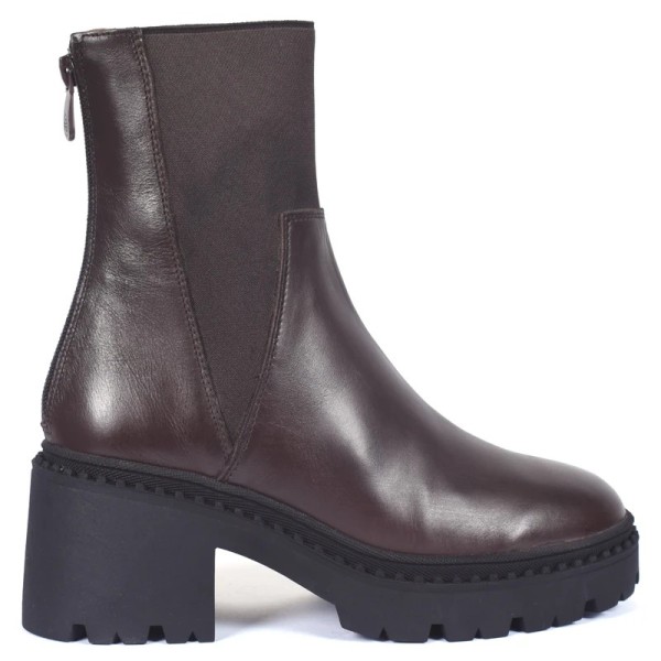 BOOTS FEMME CUIR MARRON SEMELLE ÉPAISSE