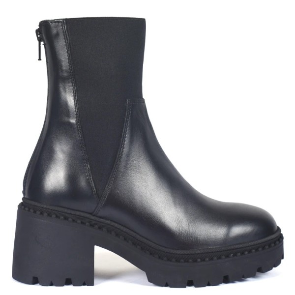 BOOTS FEMME CUIR NOIR SEMELLE ÉPAISSE