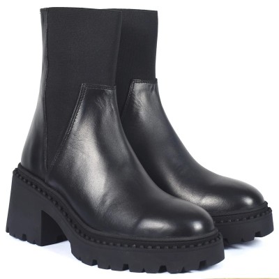 boots femme cuir noir semelle épaisse Andrea Bruni AB-516-4-N