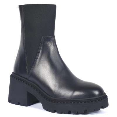 boots femme cuir noir semelle épaisse Andrea Bruni AB-516-4-N