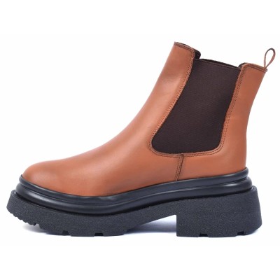 boots femme cuir camel semelle épaisse Andrea Bruni AB-516-70-C