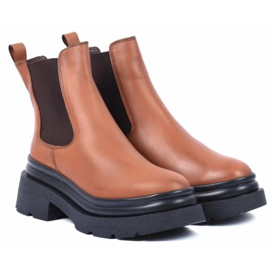 boots femme cuir camel semelle épaisse Andrea Bruni AB-516-70-C