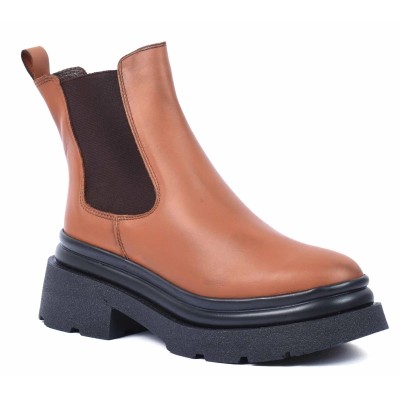 boots femme cuir camel semelle épaisse Andrea Bruni AB-516-70-C