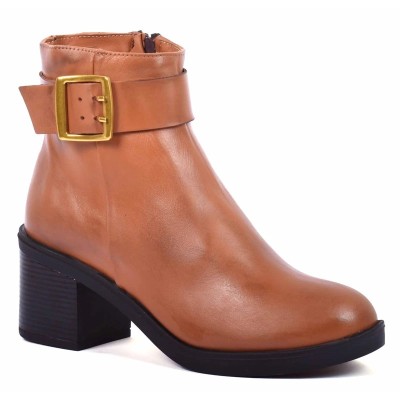 boots femme cuir camel à talon Andrea Bruni AB-9090-9-C