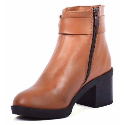 boots femme cuir camel à talon Andrea Bruni AB-9090-9-C