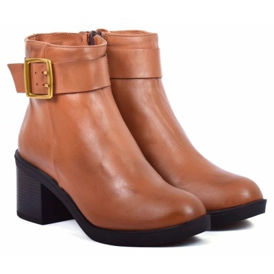 boots femme cuir camel à talon Andrea Bruni AB-9090-9-C