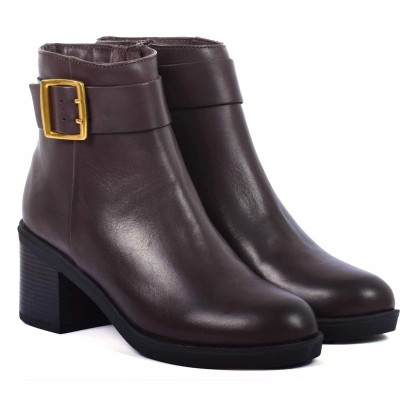 boots femme cuir marron à talon Andrea Bruni AB-9090-9-M