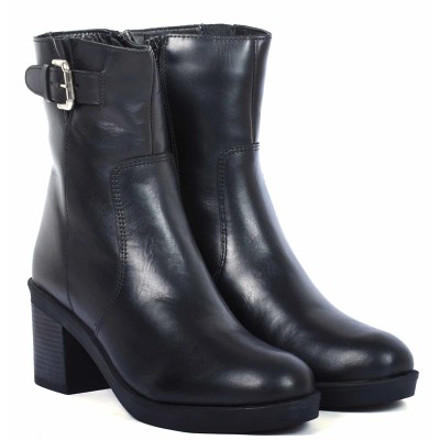 boots femme cuir noir à talon Andrea Bruni AB-9090-1-N