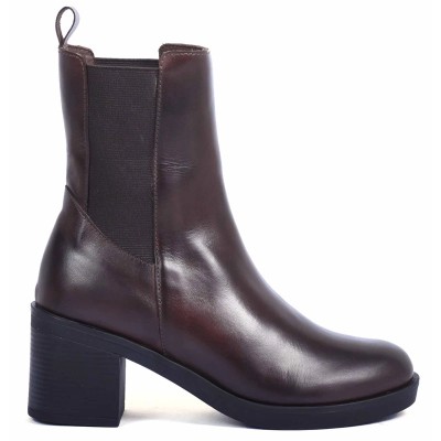boots femme cuir marron chelsea à talon Andrea Bruni AB-9090-5-M