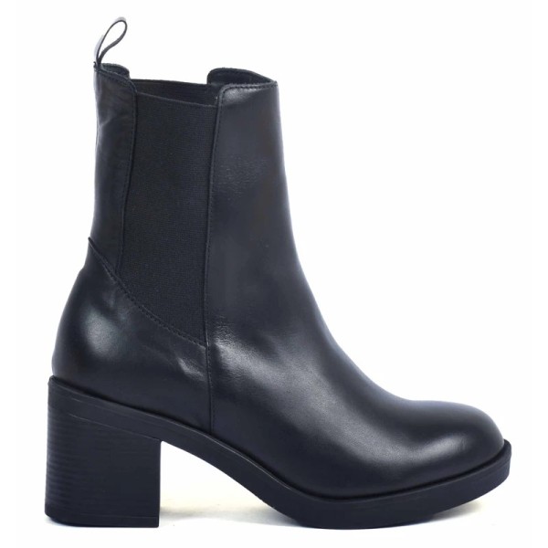 BOOTS FEMME CUIR NOIR CHELSEA À TALON