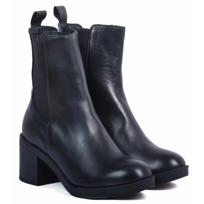 boots femme cuir noir chelsea à talon Andrea Bruni AB-9090-5-N