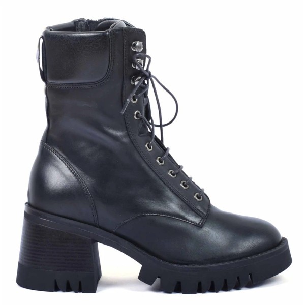 BOOTS FEMME CUIR NOIR À TALON COMPENSÉ