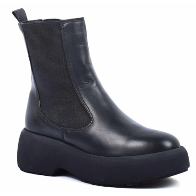 boots femme cuir noir à semelle plateforme Andrea Bruni AB-516-10-N