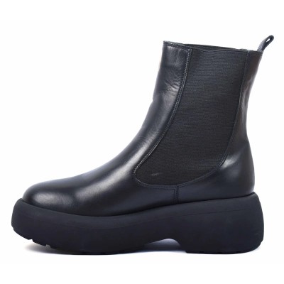 boots femme cuir noir à semelle plateforme Andrea Bruni AB-516-10-N