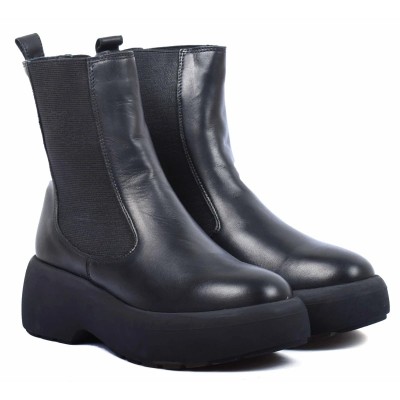 boots femme cuir noir à semelle plateforme Andrea Bruni AB-516-10-N