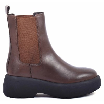 boots femme cuir marron à semelle plateforme Andrea Bruni AB-516-14-M