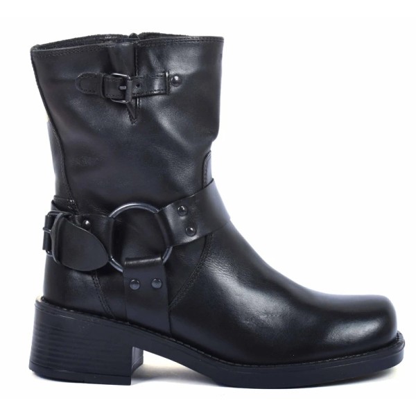 BOOTS FEMME CUIR NOIR AVEC BOUCLES