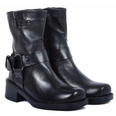 boots femme cuir noir avec boucles Andrea Bruni AB-B2-N