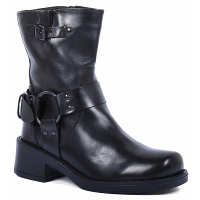 boots femme cuir noir avec boucles Andrea Bruni AB-B2-N