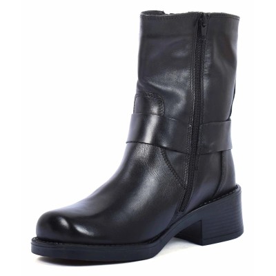 boots femme cuir noir avec boucles Andrea Bruni AB-B2-N