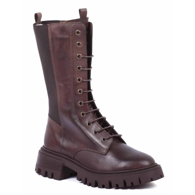 boots femme cuir marron compensées à lacets Andrea Bruni AB-516-12-M