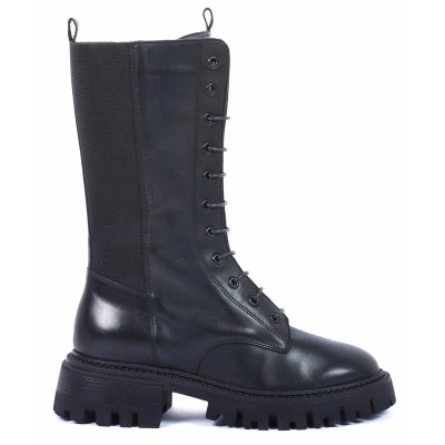 boots femme cuir noir compensées à lacets Andrea Bruni AB-516-12-N