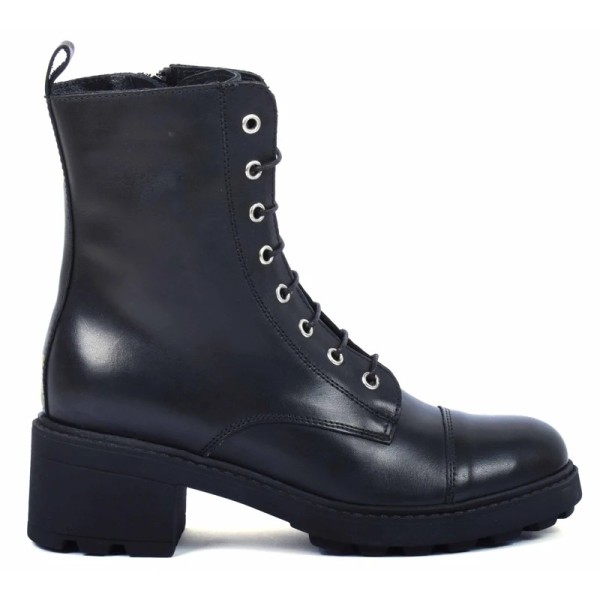 BOOTS FEMME CUIR NOIR SEMELLE ÉPAISSE