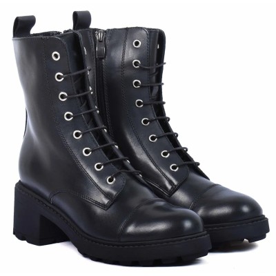 boots femme cuir noir semelle épaisse à lacets Andrea Bruni AB-9090-33-N