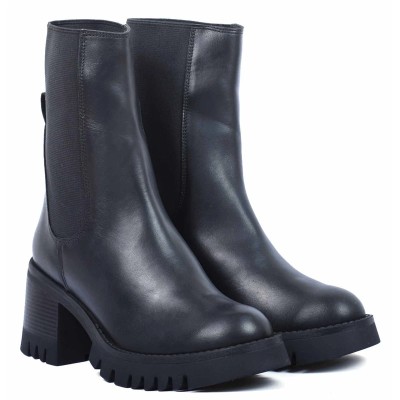 boots femme cuir noir talon bloc semelle épaisse Andrea Bruni AB-9090-32-N