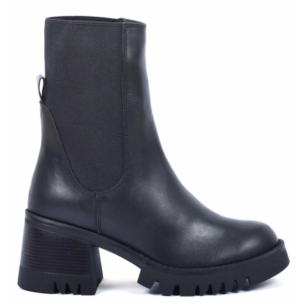 BOOTS FEMME CUIR NOIR TALON BLOC SEMELLE ÉPAISSE