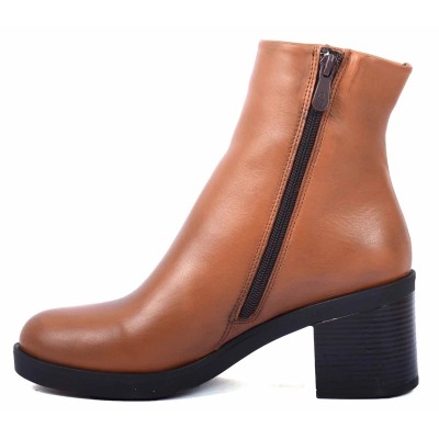 boots femme cuir camel à talon moyen Andrea Bruni AB-9090-7-C