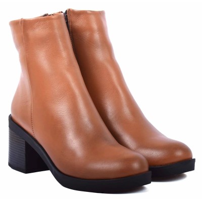 boots femme cuir camel à talon moyen Andrea Bruni AB-9090-7-C