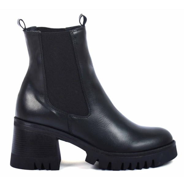 BOOTS FEMME CUIR NOIR SEMELLE ÉPAISSE À TALON BLOC