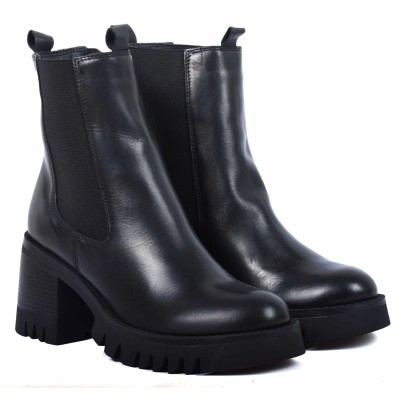 boots femme cuir noir semelle épaisse à talon bloc Andrea Bruni AB-9090-8-N