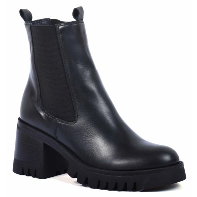 boots femme cuir noir semelle épaisse à talon bloc Andrea Bruni AB-9090-8-N