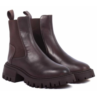 boots femme cuir marron semelle épaisse Andrea Bruni AB-516-20-M
