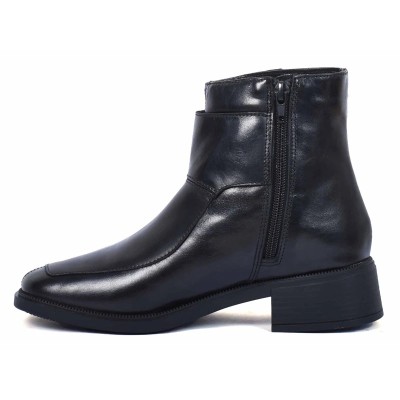 boots femme cuir noir à boucle dorée talon bas Andrea Bruni AB-161-3-N