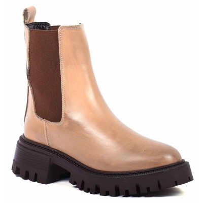 boots femme cuir beige semelle épaisse Andrea Bruni AB-516-40-C