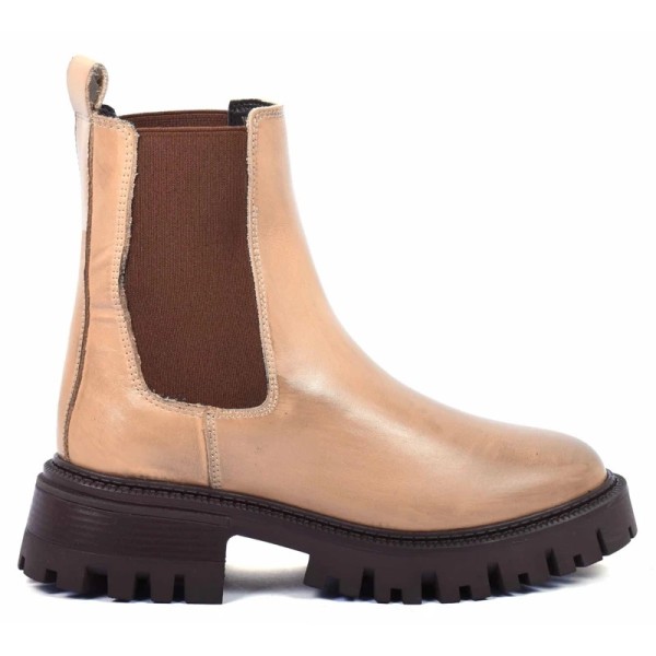 BOOTS FEMME CUIR CAMEL SEMELLE ÉPAISSE