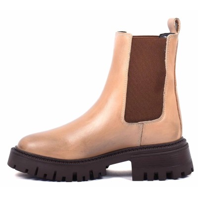 boots femme cuir beige semelle épaisse Andrea Bruni AB-516-40-C