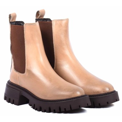 boots femme cuir beige semelle épaisse Andrea Bruni AB-516-40-C